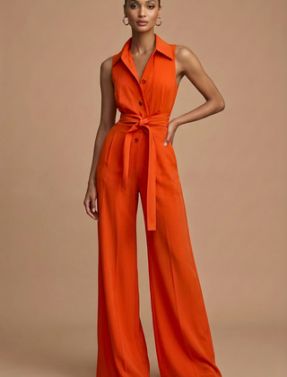 Women's Elegant White Sleeveless Jumpsuit | Chic Wide Leg Design with Waist Tie 0