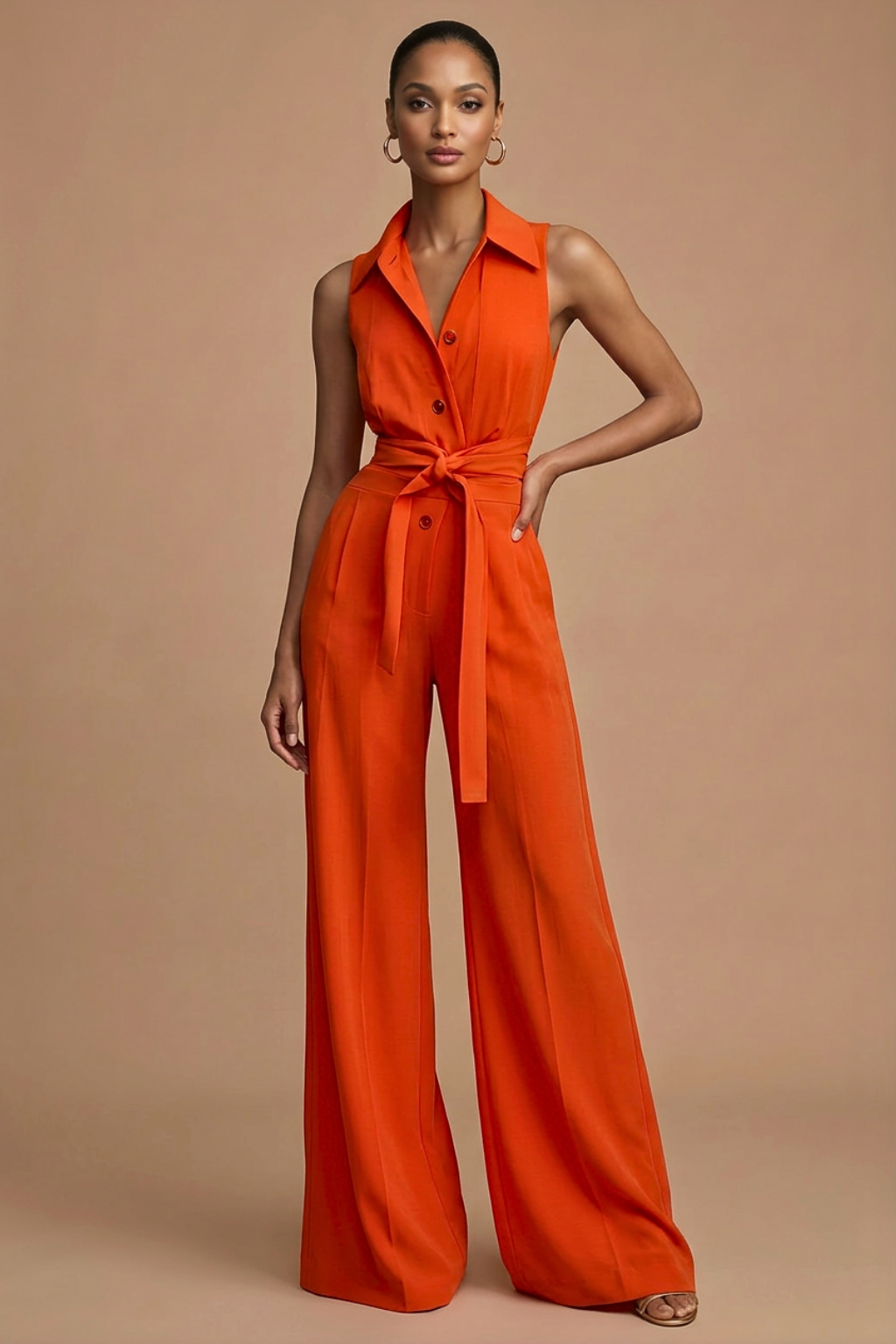 Women's Elegant White Sleeveless Jumpsuit | Chic Wide Leg Design with Waist Tie 0