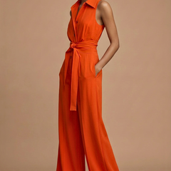 Women's Elegant White Sleeveless Jumpsuit | Chic Wide Leg Design with Waist Tie 1