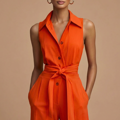 Women's Elegant White Sleeveless Jumpsuit | Chic Wide Leg Design with Waist Tie 2