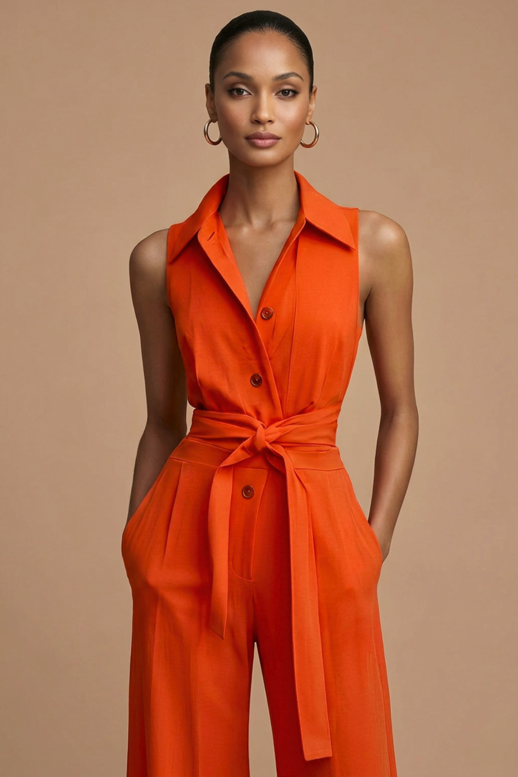 Women's Elegant White Sleeveless Jumpsuit | Chic Wide Leg Design with Waist Tie 2