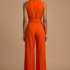 Women's Elegant White Sleeveless Jumpsuit | Chic Wide Leg Design with Waist Tie 4