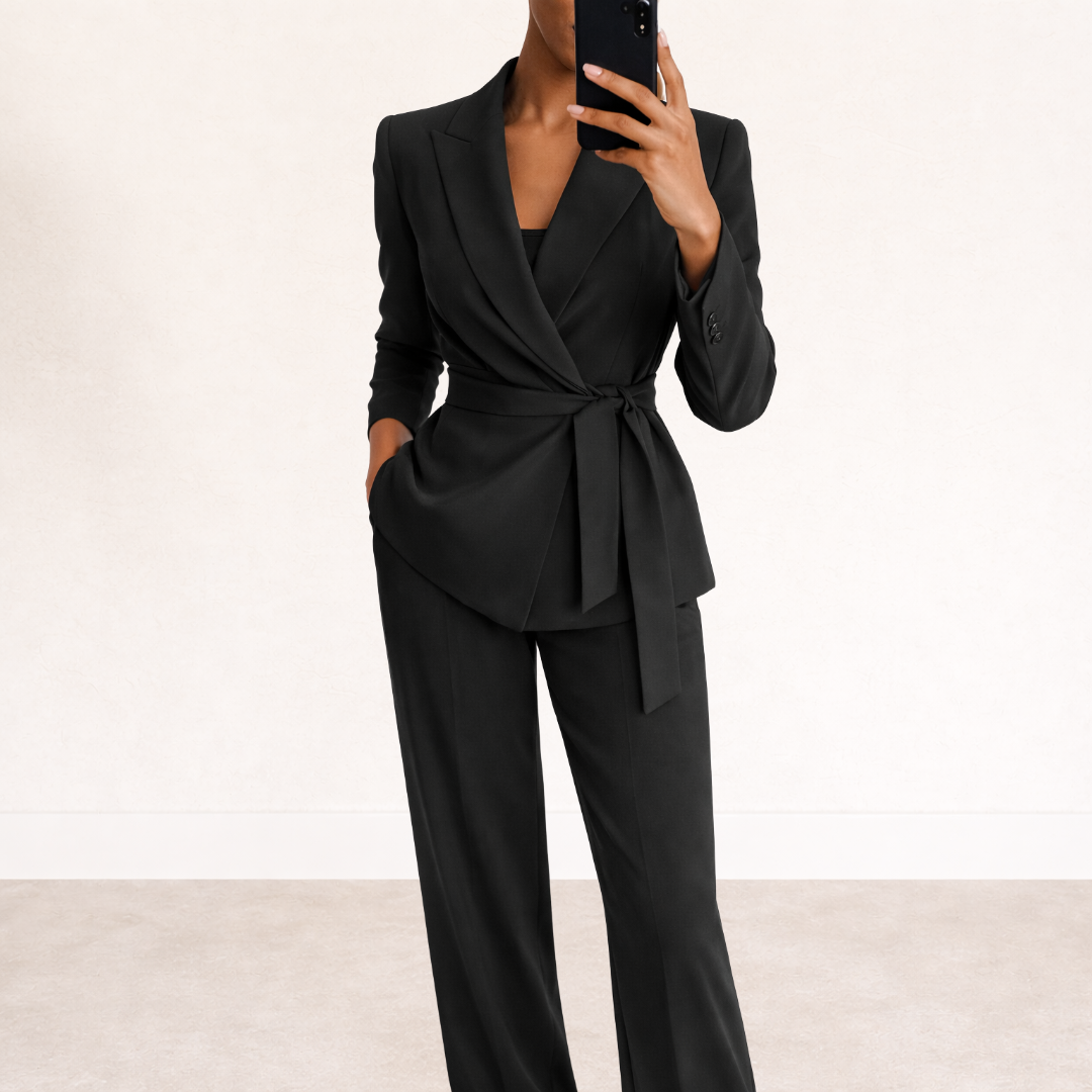 Women's Elegant White Suit | Chic Fitted Jacket with Wide Trousers 0