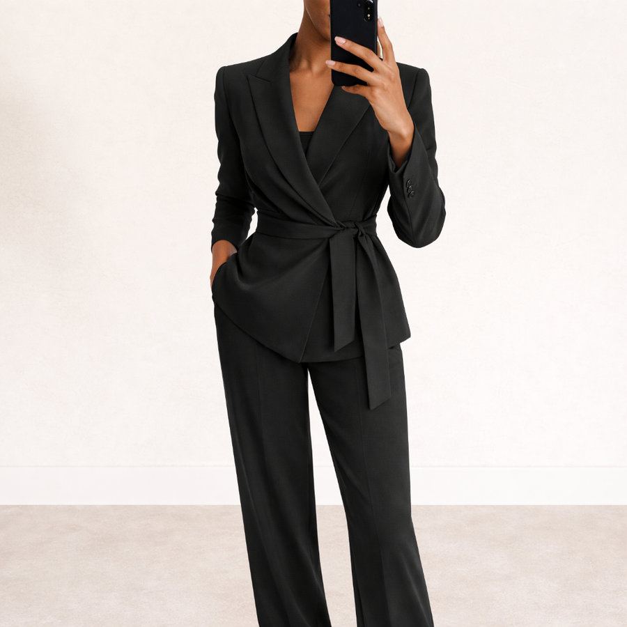 Women's Elegant White Suit | Chic Fitted Jacket with Wide Trousers 0