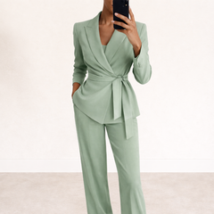 Women's Elegant White Suit | Chic Fitted Jacket with Wide Trousers 1