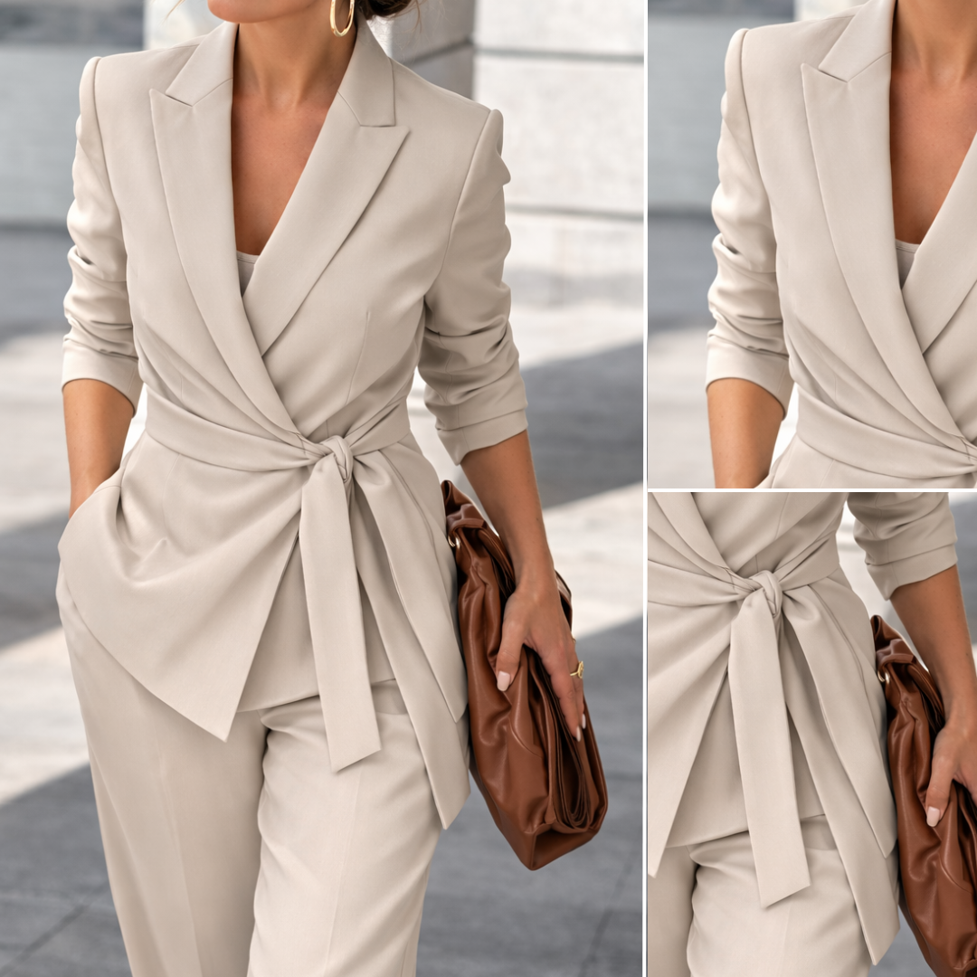 Women's Elegant White Suit | Chic Fitted Jacket with Wide Trousers 5