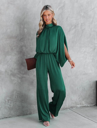Women's Elegant Wide-Leg Jumpsuit | Chic Mock Neck Cape Sleeve Design for Summer Events 0