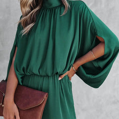 Women's Elegant Wide-Leg Jumpsuit | Chic Mock Neck Cape Sleeve Design for Summer Events 2