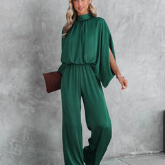 Women's Elegant Wide-Leg Jumpsuit | Chic Mock Neck Cape Sleeve Design for Summer Events 4