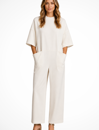 Women's Elegant Wide Leg Jumpsuit | Flattering Short Sleeve Wedding Attire 0