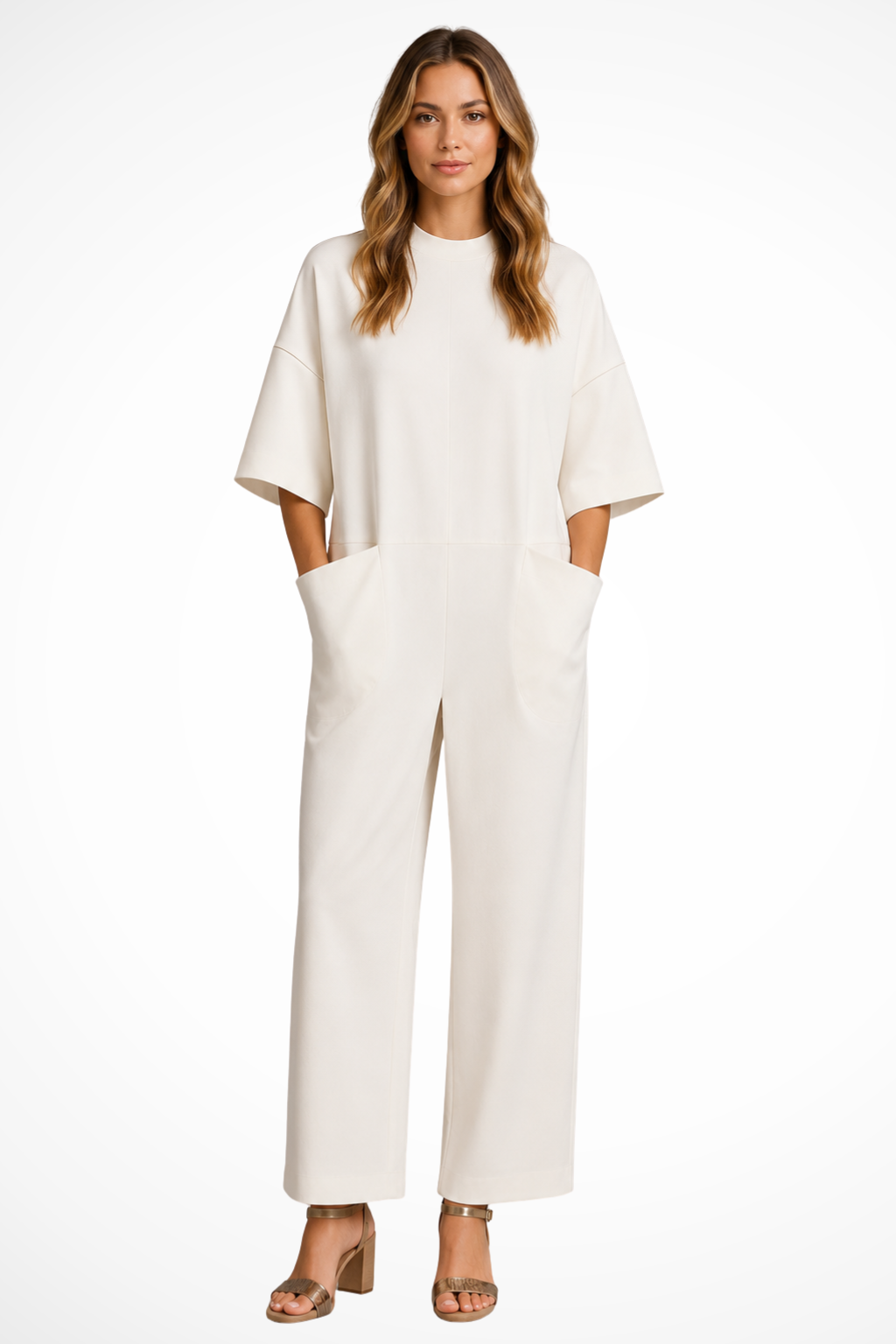 Women's Elegant Wide Leg Jumpsuit | Flattering Short Sleeve Wedding Attire 0