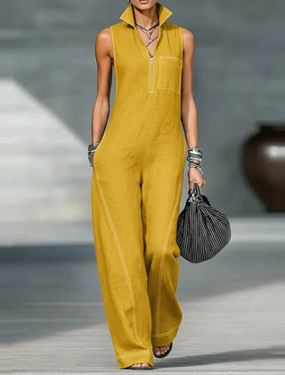 Women's Elegant Wide Leg Jumpsuit | Modern Sleeveless Tailored Outfit 0