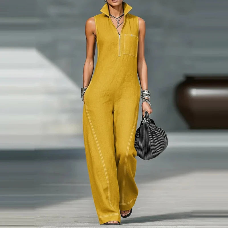 Women's Elegant Wide Leg Jumpsuit | Modern Sleeveless Tailored Outfit 0