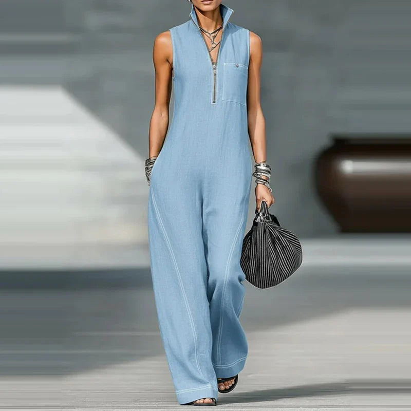 Women's Elegant Wide Leg Jumpsuit | Modern Sleeveless Tailored Outfit 1