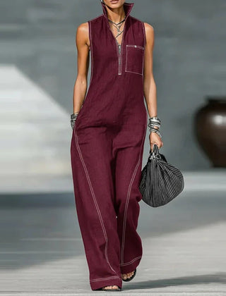 Women's Elegant Wide Leg Jumpsuit | Modern Sleeveless Tailored Outfit 3