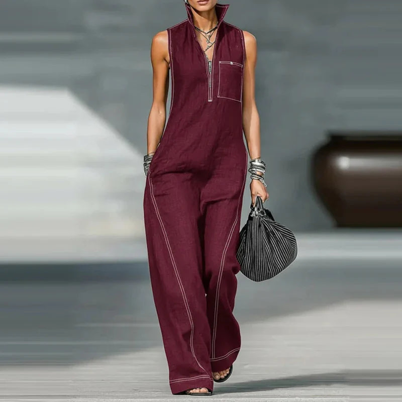 Women's Elegant Wide Leg Jumpsuit | Modern Sleeveless Tailored Outfit 3