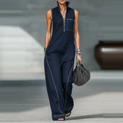 Women's Elegant Wide Leg Jumpsuit | Modern Sleeveless Tailored Outfit 4