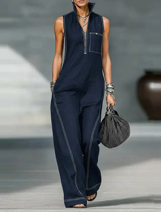 Women's Elegant Wide Leg Jumpsuit | Modern Sleeveless Tailored Outfit 4