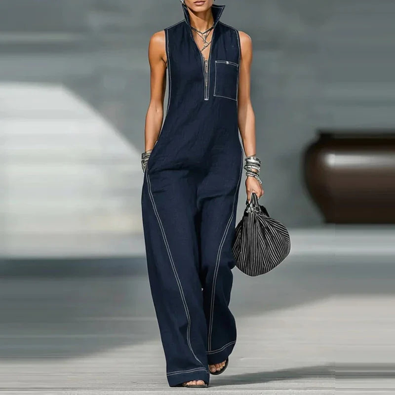 Women's Elegant Wide Leg Jumpsuit | Modern Sleeveless Tailored Outfit 4