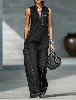 Women's Elegant Wide Leg Jumpsuit | Modern Sleeveless Tailored Outfit 6