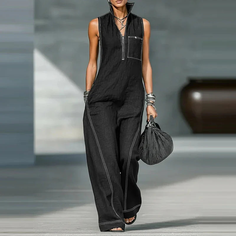 Women's Elegant Wide Leg Jumpsuit | Modern Sleeveless Tailored Outfit 6