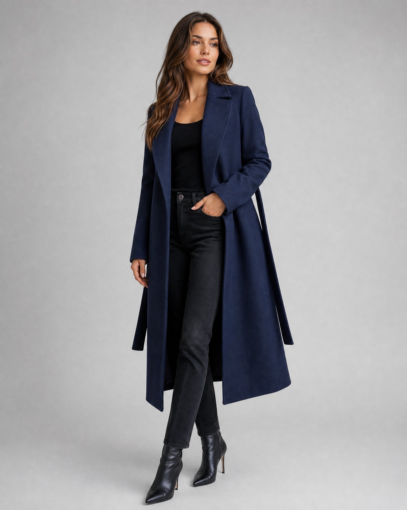 Women's Elegant Wool-Blend Trench Coat | Timeless Long-Line Outerwear 0