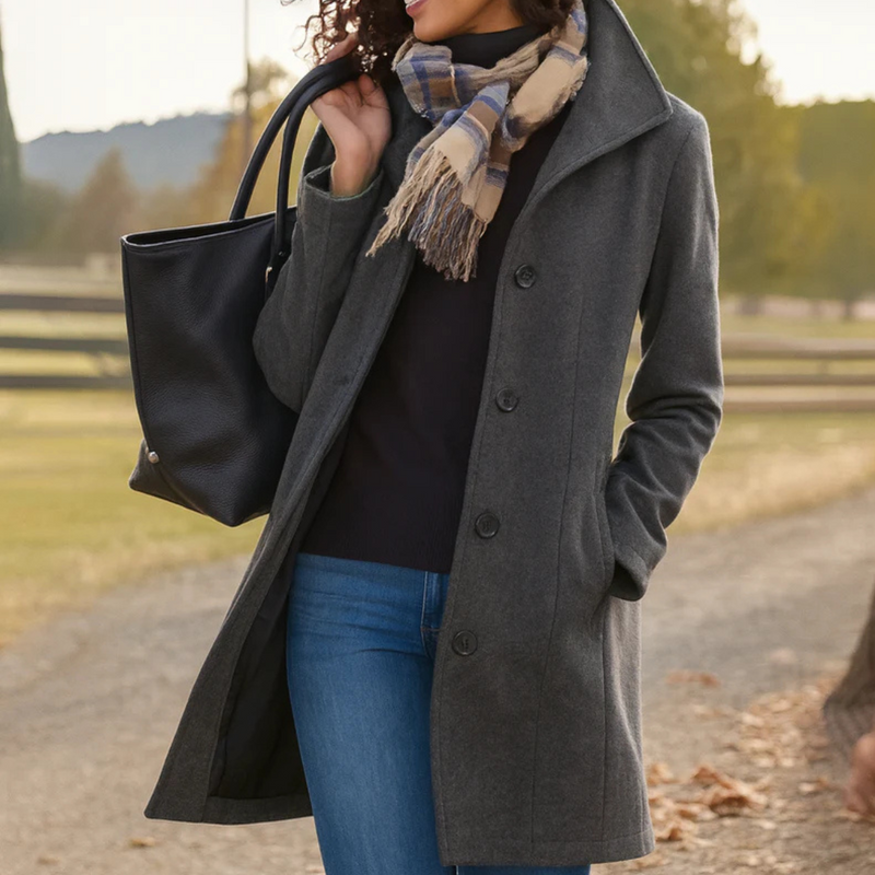 Women's Elegant Wool Blend Coat | Classic Tailored Winter Outerwear 2