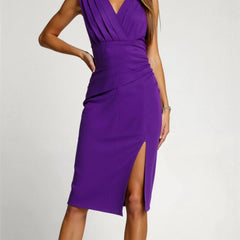 Women's Elegant Wrap Midi Dress | Flattering V-Neck with Side Slit Summer Cocktail Dress 4