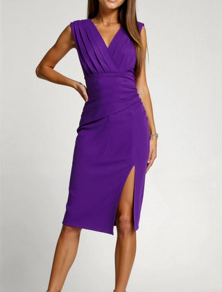 Women's Elegant Wrap Midi Dress | Flattering V-Neck with Side Slit Summer Cocktail Dress 4