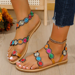 Women's Embroidered Floral Appliqué Flat Sandals | Elegant Toe Ring Design 5