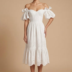 Women's Eyelet Broderie Midi Dress | Elegant Off-Shoulder Summer Dress 1