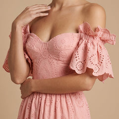 Women's Eyelet Broderie Midi Dress | Elegant Off-Shoulder Summer Dress 3