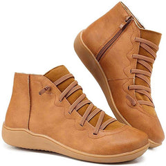 Women's Faux Leather Ankle Boots | Comfortable Lace-Up Side-Zip Booties for Every Occasion 0