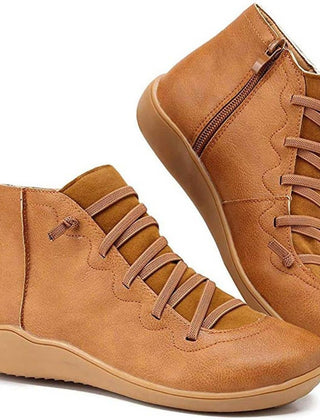 Women's Faux Leather Ankle Boots | Comfortable Lace-Up Side-Zip Booties for Every Occasion 0
