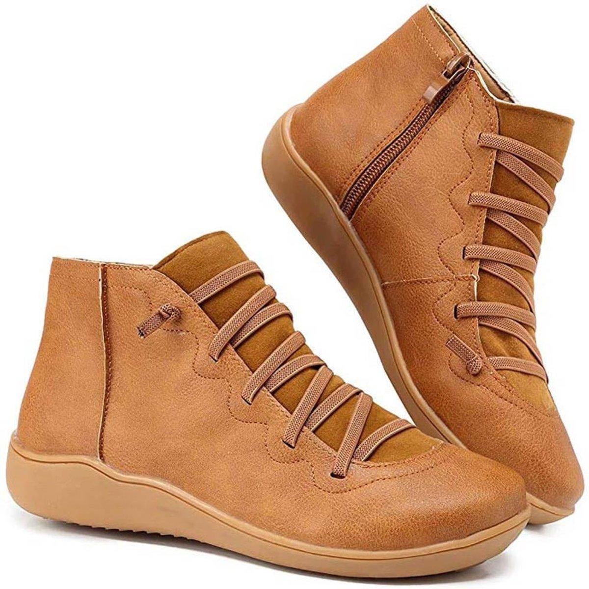 Women's Faux Leather Ankle Boots | Comfortable Lace-Up Side-Zip Booties for Every Occasion 0
