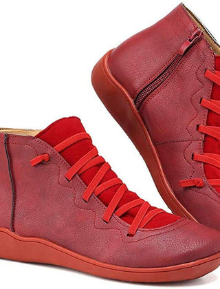 Women's Faux Leather Ankle Boots | Comfortable Lace-Up Side-Zip Booties for Every Occasion 1