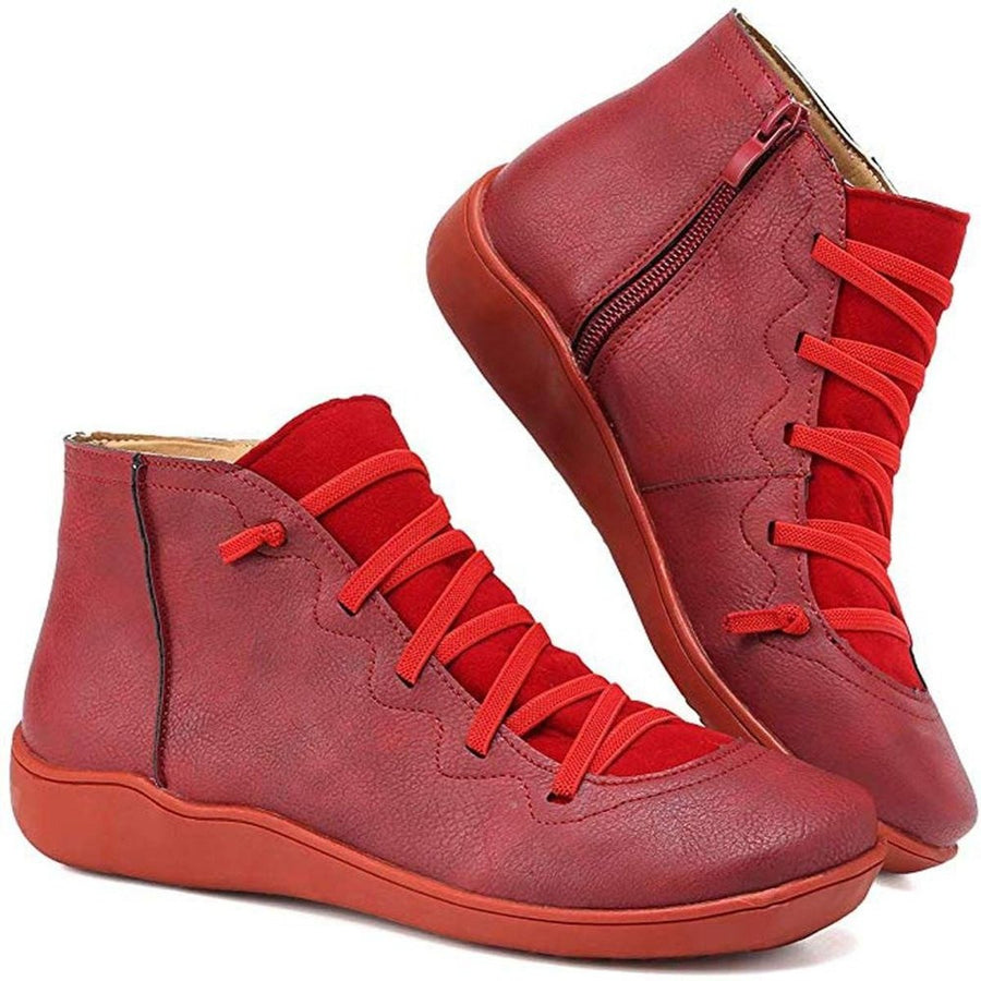 Women's Faux Leather Ankle Boots | Comfortable Lace-Up Side-Zip Booties for Every Occasion 1