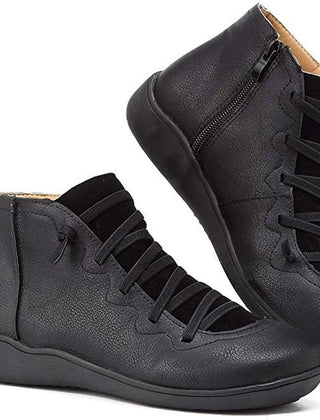 Women's Faux Leather Ankle Boots | Comfortable Lace-Up Side-Zip Booties for Every Occasion 2