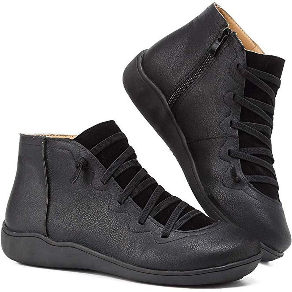 Women's Faux Leather Ankle Boots | Comfortable Lace-Up Side-Zip Booties for Every Occasion 2