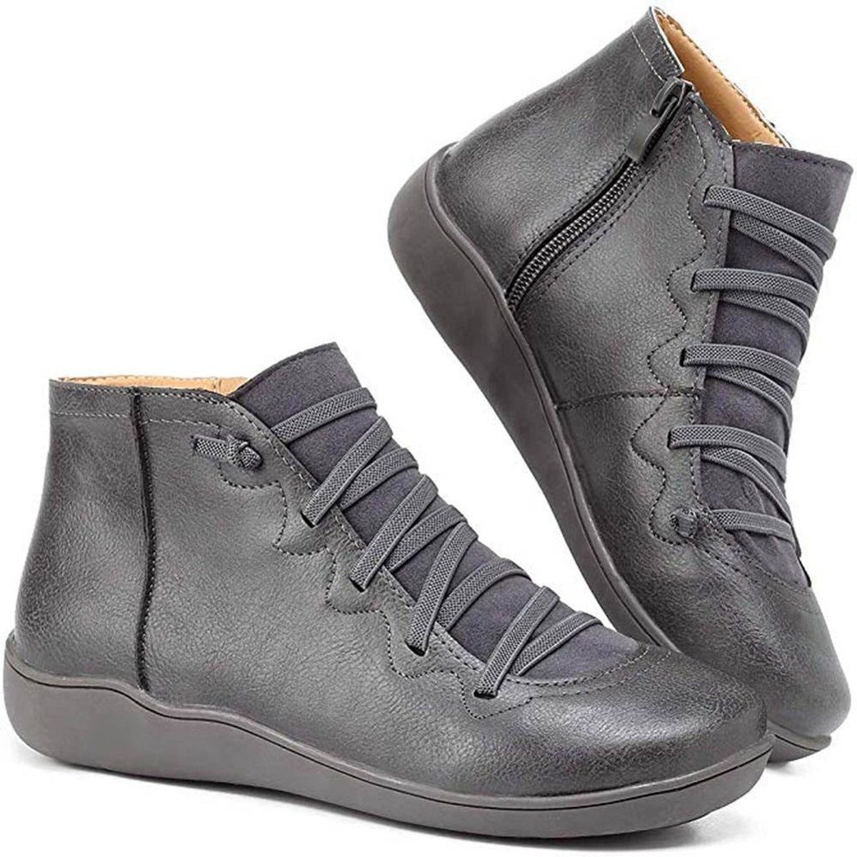 Women's Faux Leather Ankle Boots | Comfortable Lace-Up Side-Zip Booties for Every Occasion 3