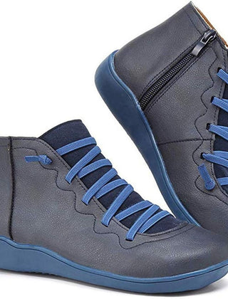 Women's Faux Leather Ankle Boots | Comfortable Lace-Up Side-Zip Booties for Every Occasion 4