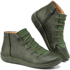 Women's Faux Leather Ankle Boots | Comfortable Lace-Up Side-Zip Booties for Every Occasion 5