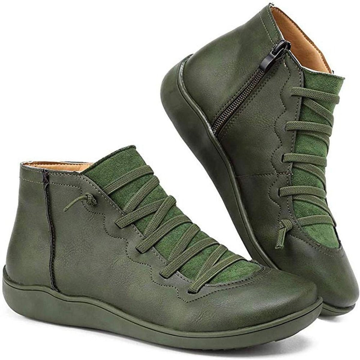 Women's Faux Leather Ankle Boots | Comfortable Lace-Up Side-Zip Booties for Every Occasion 5