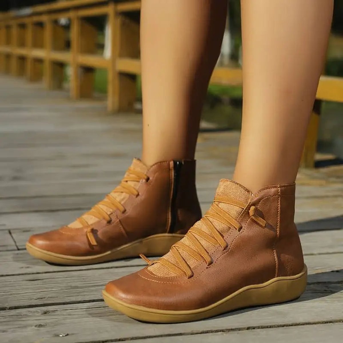 Women's Faux Leather Ankle Boots | Comfortable Lace-Up Side-Zip Booties for Every Occasion 6