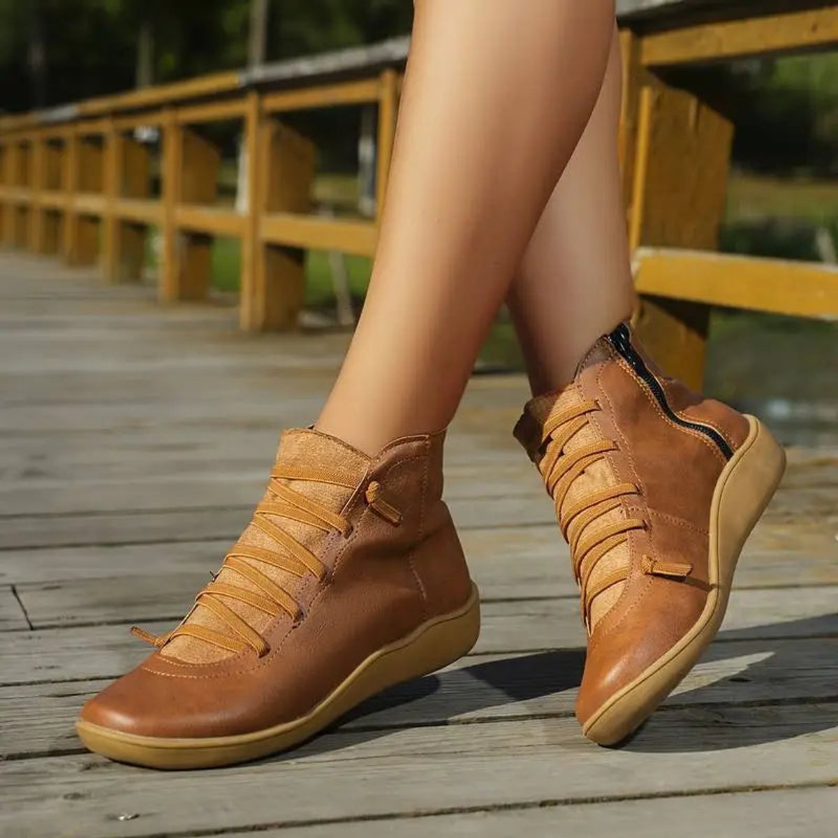 Women's Faux Leather Ankle Boots | Comfortable Lace-Up Side-Zip Booties for Every Occasion 7