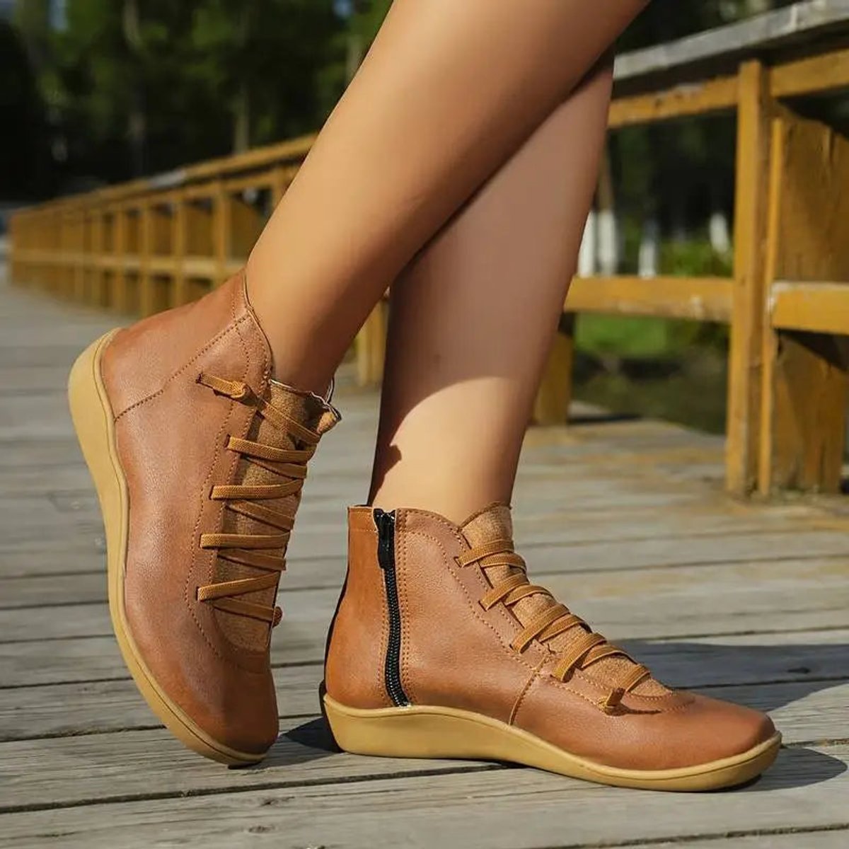Women's Faux Leather Ankle Boots | Comfortable Lace-Up Side-Zip Booties for Every Occasion 8