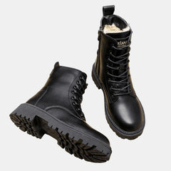 Women's Faux Leather Black Ankle Boots | Cozy Fur-Lined Lace-Up Winter Footwear 1