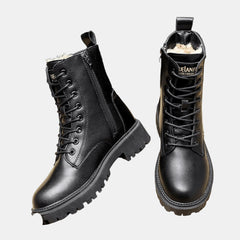 Women's Faux Leather Black Ankle Boots | Cozy Fur-Lined Lace-Up Winter Footwear 2