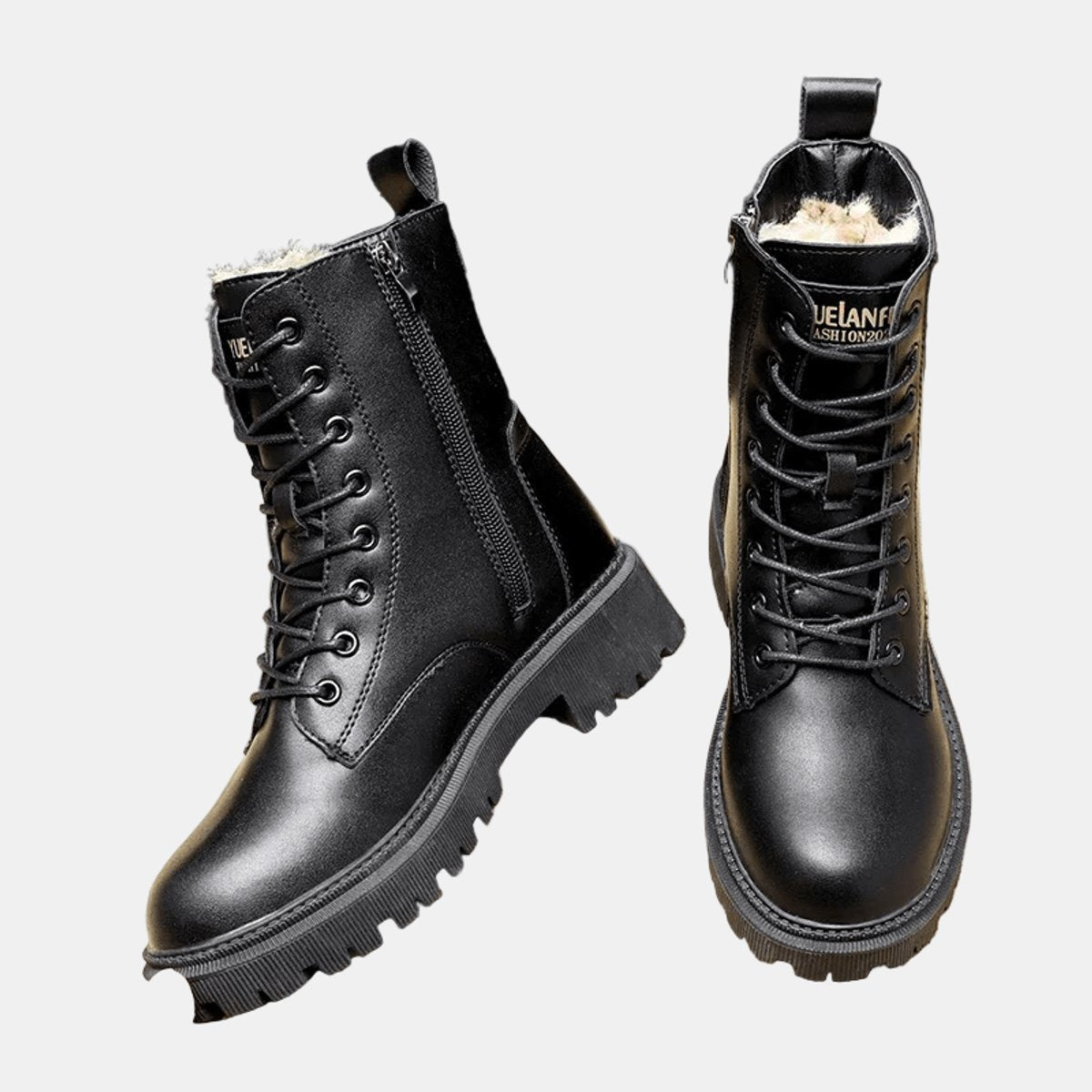Women's Faux Leather Black Ankle Boots | Cozy Fur-Lined Lace-Up Winter Footwear 2