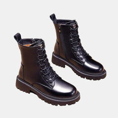Women's Faux Leather Black Ankle Boots | Cozy Fur-Lined Lace-Up Winter Footwear 3